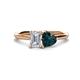 1 - Esther GIA Certified Emerald Shape Diamond & Heart Shape London Blue Topaz 2 Stone Duo Ring 