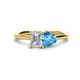 1 - Esther GIA Certified Emerald Shape Diamond & Heart Shape Blue Topaz 2 Stone Duo Ring 