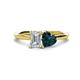 1 - Esther GIA Certified Emerald Shape Diamond & Heart Shape London Blue Topaz 2 Stone Duo Ring 