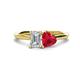 1 - Esther GIA Certified Emerald Shape Diamond & Heart Shape Lab Created Ruby 2 Stone Duo Ring 