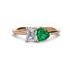 1 - Esther GIA Certified Emerald Shape Diamond & Heart Shape Lab Created Emerald 2 Stone Duo Ring 