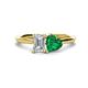1 - Esther GIA Certified Emerald Shape Diamond & Heart Shape Lab Created Emerald 2 Stone Duo Ring 