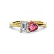 1 - Esther GIA Certified Emerald Shape Diamond & Heart Shape Pink Tourmaline 2 Stone Duo Ring 