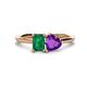 1 - Esther Emerald Shape Lab Created Emerald & Heart Shape Amethyst 2 Stone Duo Ring 