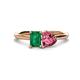 1 - Esther Emerald Shape Lab Created Emerald & Heart Shape Pink Tourmaline 2 Stone Duo Ring 