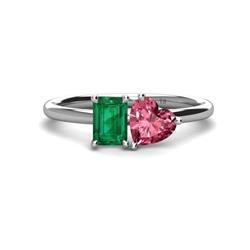 Esther Emerald Shape Lab Created Emerald Heart Shape Pink Tourmaline Stone Duo Ring Emerald Shape Lab Created Emerald Heart Shape Pink Tourmaline ctw Four Prong Womens Stone Duo Engagement Ring K White Gold