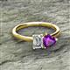 2 - Esther IGI Certified Emerald Shape Lab Grown Diamond & Heart Shape Amethyst 2 Stone Duo Ring 