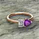 2 - Esther IGI Certified Emerald Shape Lab Grown Diamond & Heart Shape Amethyst 2 Stone Duo Ring 