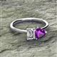 2 - Esther IGI Certified Emerald Shape Lab Grown Diamond & Heart Shape Amethyst 2 Stone Duo Ring 