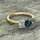 2 - Esther IGI Certified Emerald Shape Lab Grown Diamond & Heart Shape London Blue Topaz 2 Stone Duo Ring 