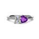 1 - Esther IGI Certified Emerald Shape Lab Grown Diamond & Heart Shape Amethyst 2 Stone Duo Ring 