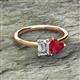 2 - Esther IGI Certified Emerald Shape Lab Grown Diamond & Heart Shape Lab Created Ruby 2 Stone Duo Ring 