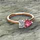 2 - Esther IGI Certified Emerald Shape Lab Grown Diamond & Heart Shape Pink Tourmaline 2 Stone Duo Ring 