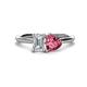 1 - Esther IGI Certified Emerald Shape Lab Grown Diamond & Heart Shape Pink Tourmaline 2 Stone Duo Ring 