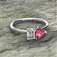 2 - Esther IGI Certified Emerald Shape Lab Grown Diamond & Heart Shape Pink Tourmaline 2 Stone Duo Ring 