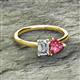 2 - Esther IGI Certified Emerald Shape Lab Grown Diamond & Heart Shape Pink Tourmaline 2 Stone Duo Ring 