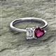 2 - Esther IGI Certified Emerald Shape Lab Grown Diamond & Heart Shape Rhodolite Garnet 2 Stone Duo Ring 