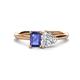 1 - Esther GIA Certified Heart Shape Diamond & Emerald Shape Iolite 2 Stone Duo Ring 