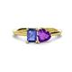 1 - Esther Emerald Shape Iolite & Heart Shape Amethyst 2 Stone Duo Ring 