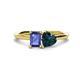 1 - Esther Emerald Shape Iolite & Heart Shape London Blue Topaz 2 Stone Duo Ring 