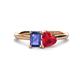 1 - Esther Emerald Shape Iolite & Heart Shape Lab Created Ruby 2 Stone Duo Ring 