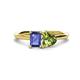 1 - Esther Emerald Shape Iolite & Heart Shape Peridot 2 Stone Duo Ring 