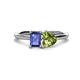 1 - Esther Emerald Shape Iolite & Heart Shape Peridot 2 Stone Duo Ring 