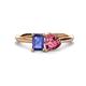 1 - Esther Emerald Shape Iolite & Heart Shape Pink Tourmaline 2 Stone Duo Ring 