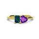 1 - Esther Emerald Shape London Blue Topaz & Heart Shape Amethyst 2 Stone Duo Ring 