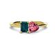 1 - Esther Emerald Shape London Blue Topaz & Heart Shape Pink Tourmaline 2 Stone Duo Ring 