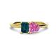1 - Esther Emerald Shape London Blue Topaz & Heart Shape Pink Sapphire 2 Stone Duo Ring 