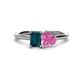 1 - Esther Emerald Shape London Blue Topaz & Heart Shape Pink Sapphire 2 Stone Duo Ring 