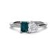 1 - Esther Emerald Shape London Blue Topaz & Heart Shape White Sapphire 2 Stone Duo Ring 