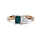 1 - Esther Emerald Shape London Blue Topaz & Heart Shape White Sapphire 2 Stone Duo Ring 