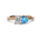 1 - Esther Emerald Shape Forever Brilliant Moissanite & Heart Shape Blue Topaz 2 Stone Duo Ring 