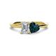 1 - Esther Emerald Shape Forever Brilliant Moissanite & Heart Shape London Blue Topaz 2 Stone Duo Ring 