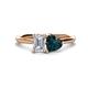 1 - Esther Emerald Shape Forever Brilliant Moissanite & Heart Shape London Blue Topaz 2 Stone Duo Ring 