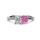 1 - Esther Emerald Shape Forever Brilliant Moissanite & Heart Shape Pink Sapphire 2 Stone Duo Ring 
