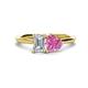 1 - Esther Emerald Shape Forever One Moissanite & Heart Shape Pink Sapphire 2 Stone Duo Ring 