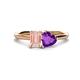 1 - Esther Emerald Shape Morganite & Heart Shape Amethyst 2 Stone Duo Ring 