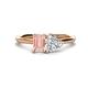 1 - Esther Emerald Shape Morganite & Heart Shape Forever Brilliant Moissanite 2 Stone Duo Ring 