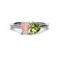 1 - Esther Emerald Shape Morganite & Heart Shape Peridot 2 Stone Duo Ring 