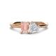 1 - Esther Emerald Shape Morganite & Heart Shape White Sapphire 2 Stone Duo Ring 