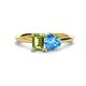 1 - Esther Emerald Shape Peridot & Heart Shape Blue Topaz 2 Stone Duo Ring 