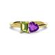 1 - Esther Emerald Shape Peridot & Heart Shape Amethyst 2 Stone Duo Ring 