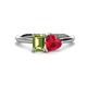 1 - Esther Emerald Shape Peridot & Heart Shape Lab Created Ruby 2 Stone Duo Ring 