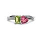 1 - Esther Emerald Shape Peridot & Heart Shape Pink Tourmaline 2 Stone Duo Ring 