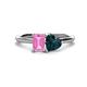 1 - Esther Emerald Shape Pink Sapphire & Heart Shape London Blue Topaz 2 Stone Duo Ring 