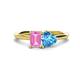 1 - Esther Emerald Shape Pink Sapphire & Heart Shape Blue Topaz 2 Stone Duo Ring 