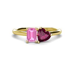 Esther Emerald Shape Pink Sapphire Heart Shape Rhodolite Garnet Stone Duo Ring Emerald Shape Pink Sapphire Heart Shape Rhodolite Garnet ctw Four Prong Womens Stone Duo Engagement Ring K Yellow Gold
